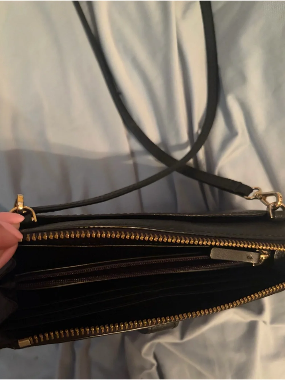 kate spade Black Leather Crossbody Wallet with Gold Hardware